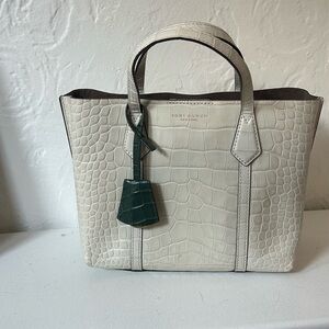 Tory Burch Small Perry Tote in Cream Croc